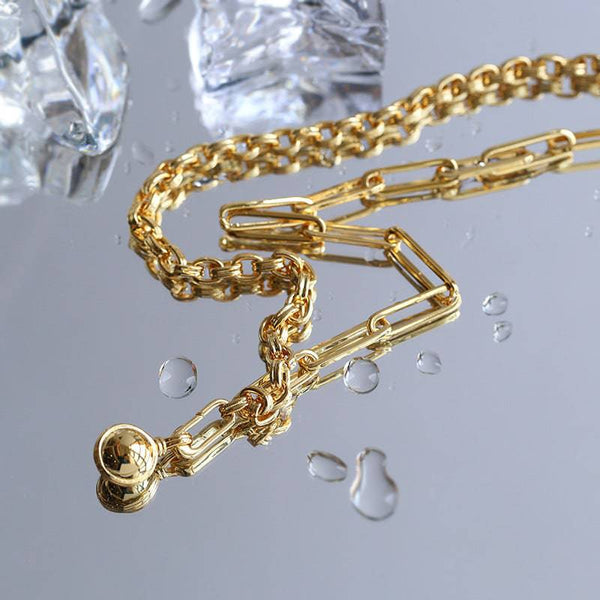 Stitching Chain Detachable Golden Ball Necklace - Zafari Studio Jewelry